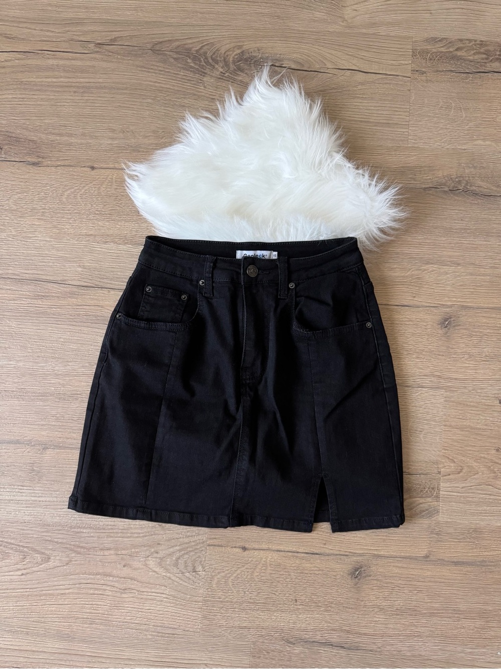 Women's Black Denim Mini Skirt with Front Slit